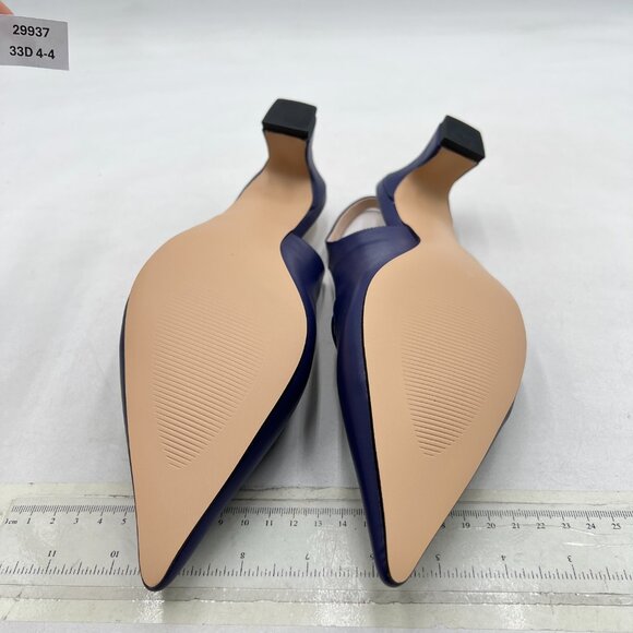 FYS Blue Low Heel Slingback Pearl Pointed Toe Pumps Buckle Slip On Dress Shoes - Picture 7 of 8